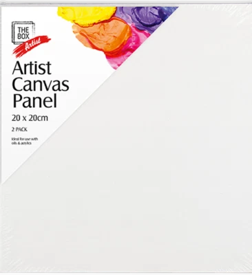 THE BOX 2 Pack Artist Canvas Panel Board Art Painting For Acrylic & Oil 20cm x 20cm