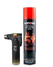 Eagle Windproof Gun Torch Lighter W Neon 5X Refined Butane Lighter Refill 300mL