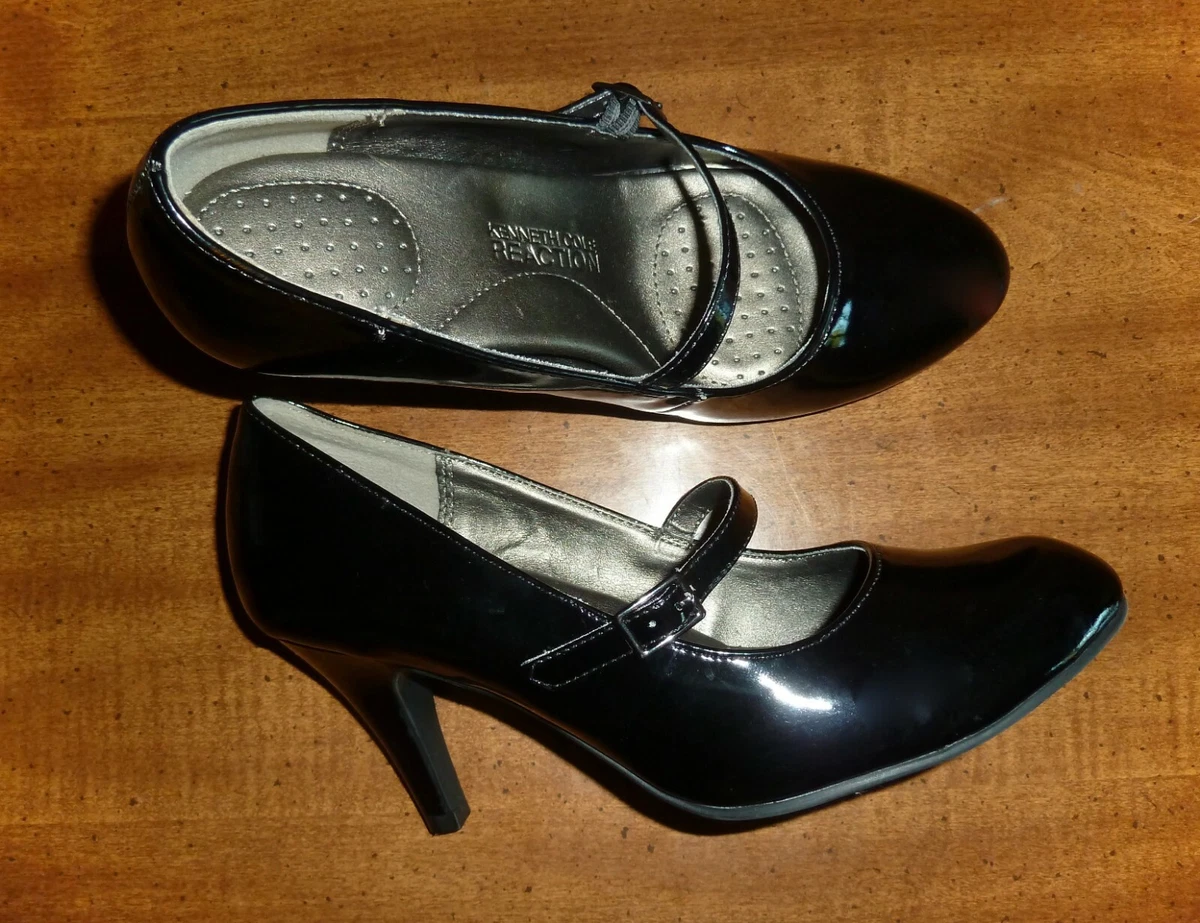 KENNETH COLE REACTION DANCE TEAM BLACK PATENT MARY JANE PUMPS LADIES 6.5M