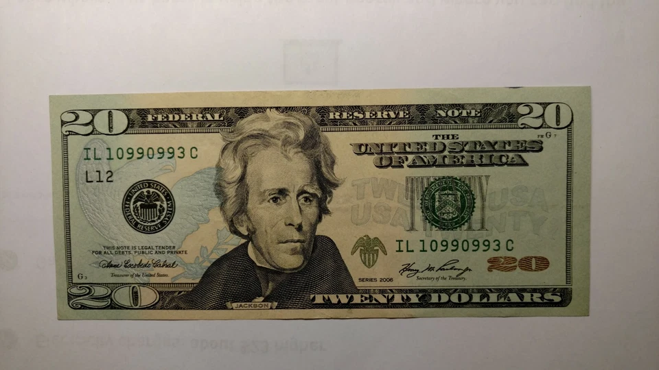 FR-2094L 2006 Federal Reserve Note Uncirculated Crisp A Repeater Serial Number. - Image 3 of 4