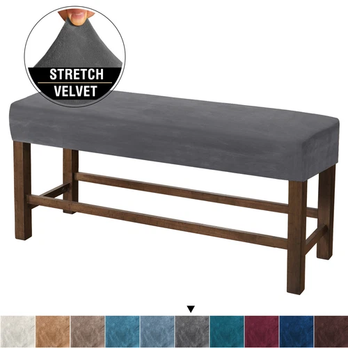 Velvet Elastic Bench Cover Rectangle Bench Footstool Cushion Protector Slipcover - Picture 22 of 30