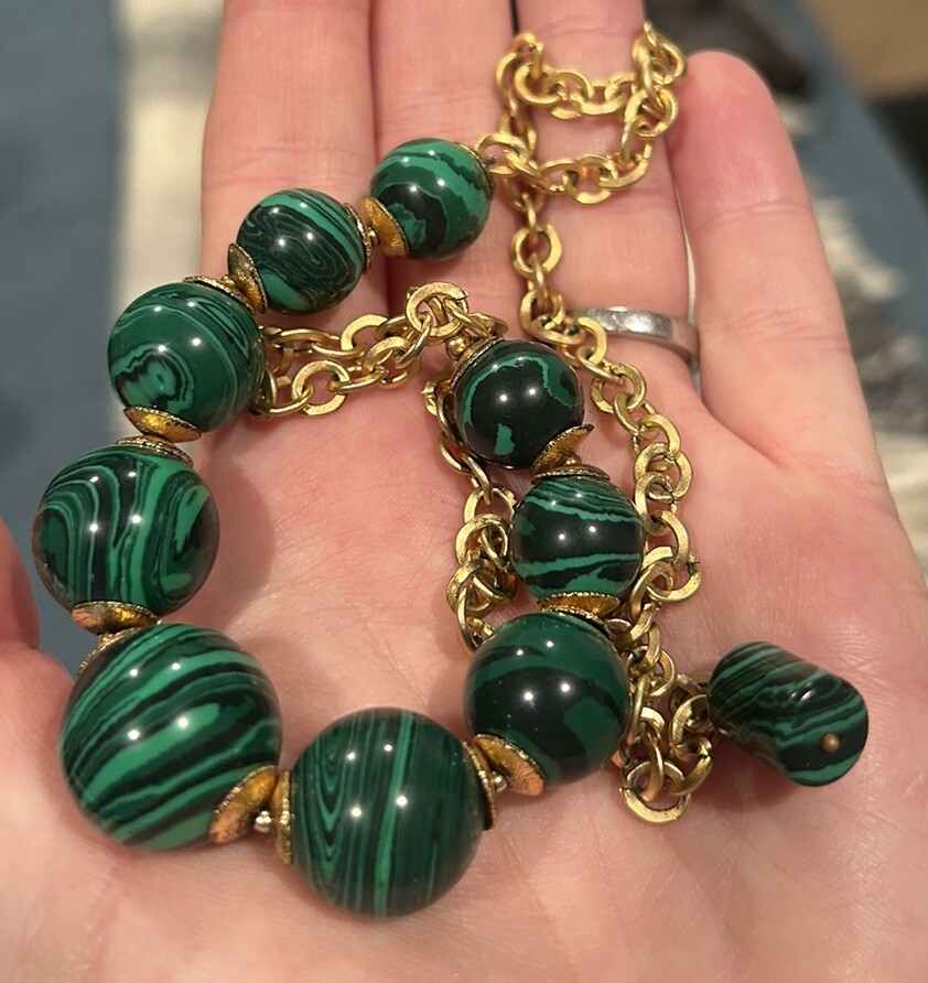 Polished Malachite Statement Necklace - image 3