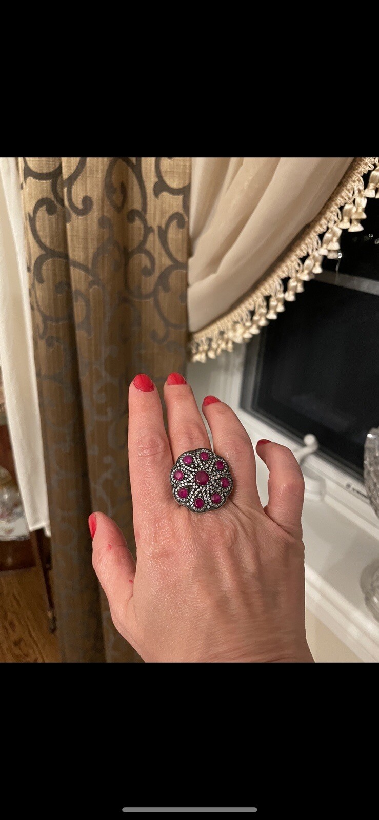 Natural earth mined ruby lab created diamond ring - image 2