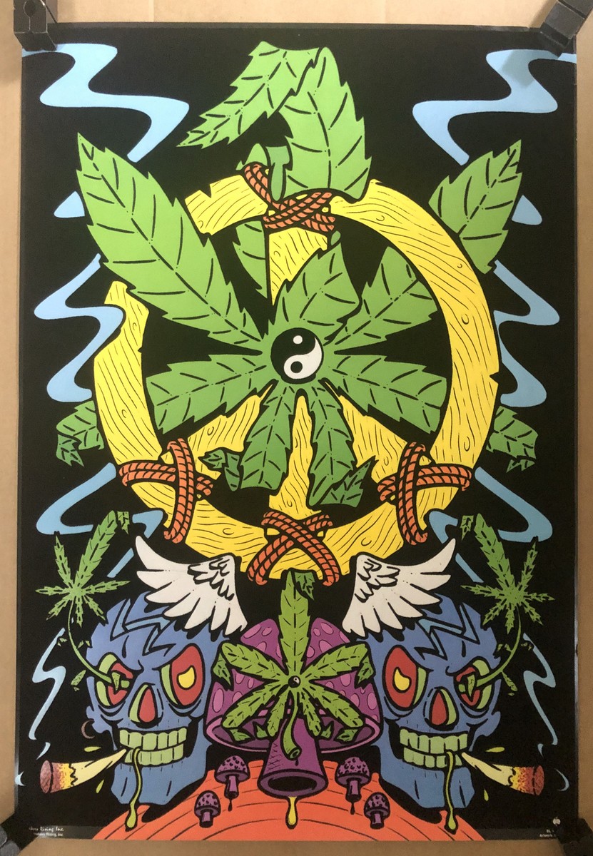 Marijuana Peace Original Vintage Black light Poster Velvet