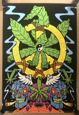 Marijuana Peace Original Vintage Black light Poster Velvet