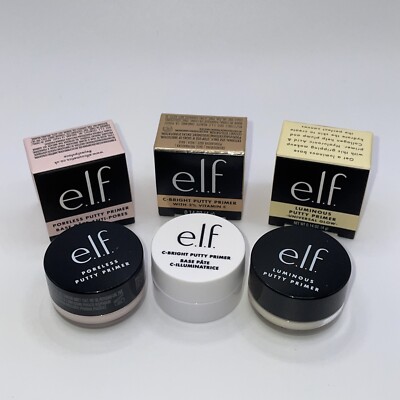 3 Pc e.l.f. Putty Primers-C Bright 2% Vit C, Luminous,Poreless 0.14 Oz Ea Mini