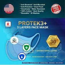 1 ONE BLUE- 100 Cotton Three Layer Reusable Washable Cloth Face Mask Size M 