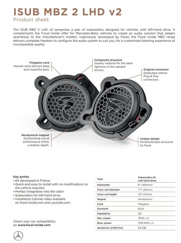 Focal ISUB MBZ 2 V2 Subwoofer kompatibel mit Mercedes E-Klasse S214 2023 -> - Bild 6 von 8
