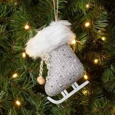 Knit Ice Skate with Faux Fur Trim Christmas Tree Ornament Gray - Wondershop
