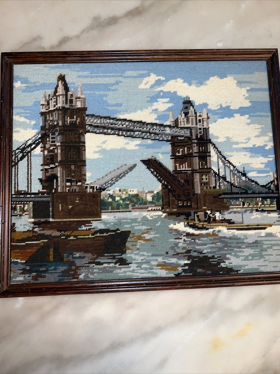 ロンドン タワー ブリッジ ニードルポイント Jean I Llingwort Vintage LONDON TOWER BRIDGE Needlepoint Framed Art BY JEAN I