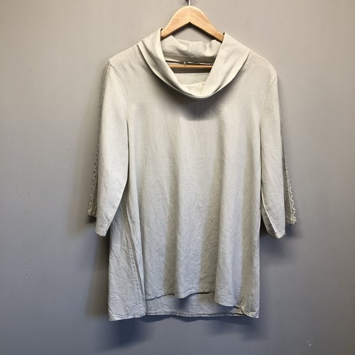 Cowl Neck Linen Blend Top Womens Small Beige Crochet Detail Minimalism Flax