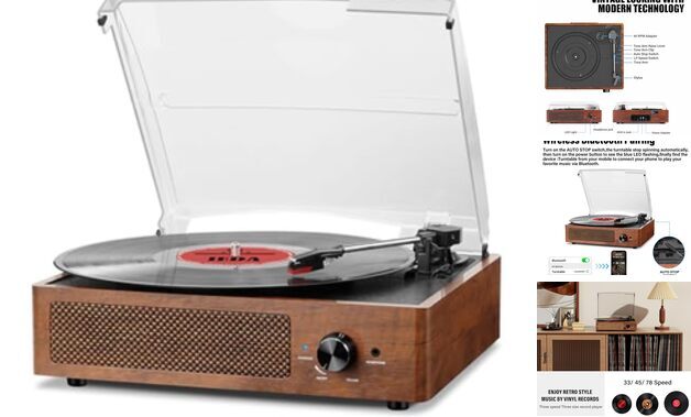 Vinyl Record Players Vintage Turntable for Vinyl Records with Speakers Orange-image