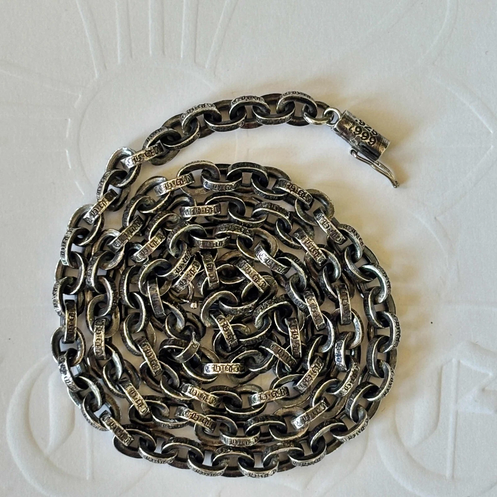 CHROME HEARTS Collana catena di carta cuori cromati 100% autentica 18 pollici (45 cm)