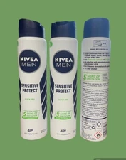 Nivea Men Sensitive, Protect  Quick Dry 48H 0 Alcohol ( 3 Pack ) 250 Ml Each