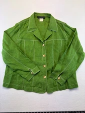 VTG Harve Benard Women's Green Blazer White Contrast Stitching 2X Cottage Artsy