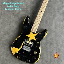 Custom Relic'd Electric Guitar: Black Solid Body, 21 Frets, Maple Fingerboard
