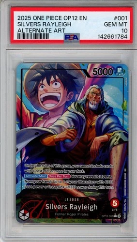 PSA 10 Silvers Rayleigh One Piece Leader Alt Art Holo OP12-001