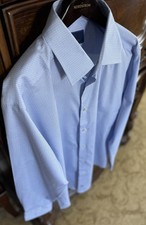 DAVID DONAHUE GEO LIGHT BLUE SLIM FIT DRESS SHIRT 17 34/35 155