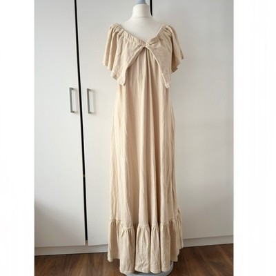 Free People Lynne Midikleid Gr. L Bleached Sand Schulterfrei Rüschen