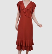 NY Collection Womens' Orange Ruffled Flutter Sleeve A Line Dress Petite Size PM