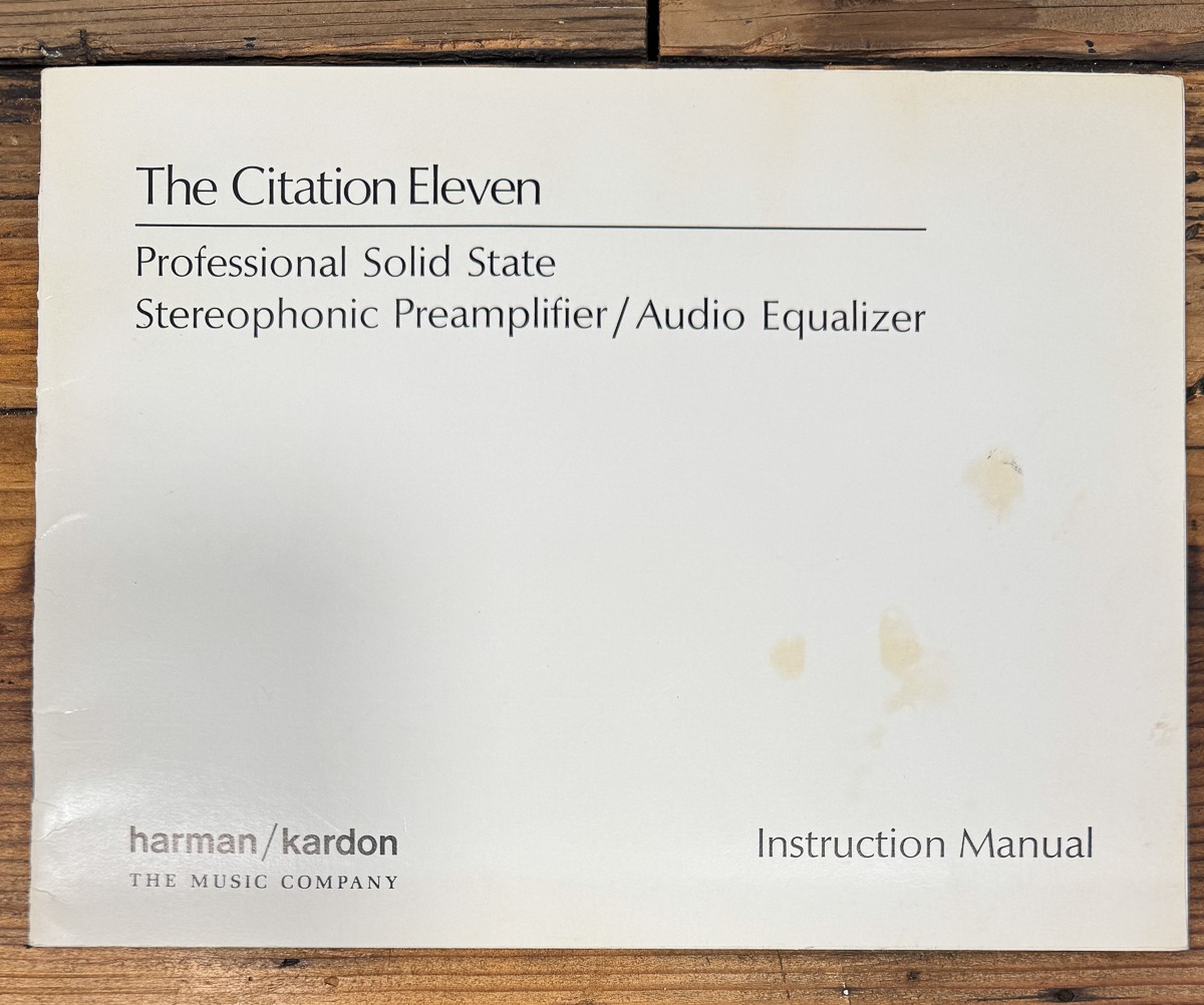 Harman Kardon HK Citation 11 / Eleven Preamplifier Owners / User Manual *Orig*