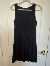 WHITE HOUSE BLACK MARKET Sz M Black Beaded Neck Drop Waist Tunic Tank Mini Dress