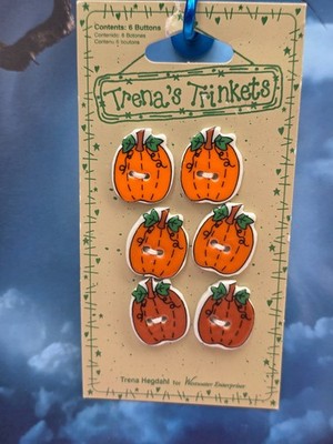 NEW TRENA'S TRINKETS 6 CERAMIC PUMPKIN HALLOWEEN FALL BUTTONS NEW