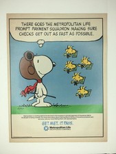 1985 Snoopy Woodstock Metropolitan Life Insurance Magazine Ad Reverse Esprit Ad