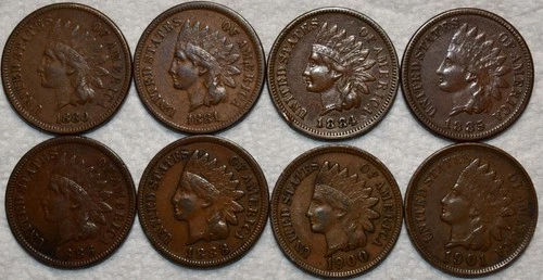 8x VF-XF Indian Head Cent, 1880, 1881, 1884, 1885, 1886, 1888, 1900, & 1901