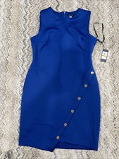 TOMMY HILFIGER S/LESS  ASYMMETRICAL SHEATH DRESS, NAVY BLUE , SIZE 14 NWT
