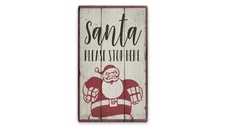 Santa Please Stop Rustic Distressed Sign, Personalized Wood Sign