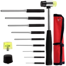 12Pcs Roll Pin Punch Tools Set with Hammer Steel Pin Removing Repair Kit for ...