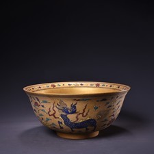 Antique Chinese Ming Dynasty Famille Rose Qilin Porcelain Bowl