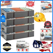 Underbed Storage Bags 4-Pack - Foldable Under Bed Storage Organizer for Cloth...