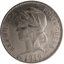 1916 PORTUGAL SILVER 1 ESCUDO LIBERTY HEAD CROWN LARGE COIN EXCELLENT CONDITION