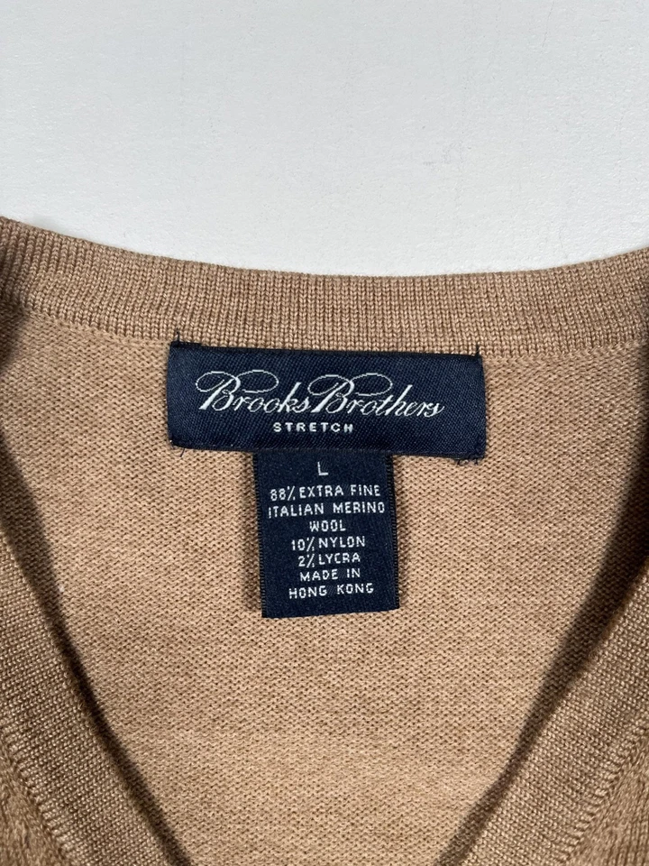 Suéter Brooks Brothers Para Hombre Grande Marrón Cuello en V Italiano Lana Merino Extra Fina Foto 3 de 4