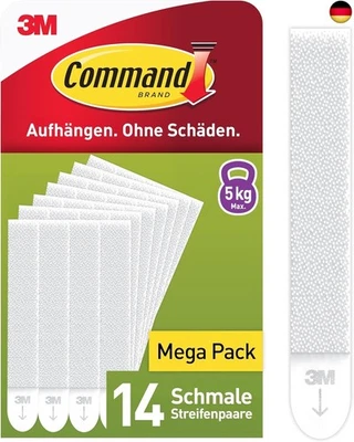 Command Klebestreifen, Vorteilspack 14x2 Schmal (28 Strips), Weiß - Bilder