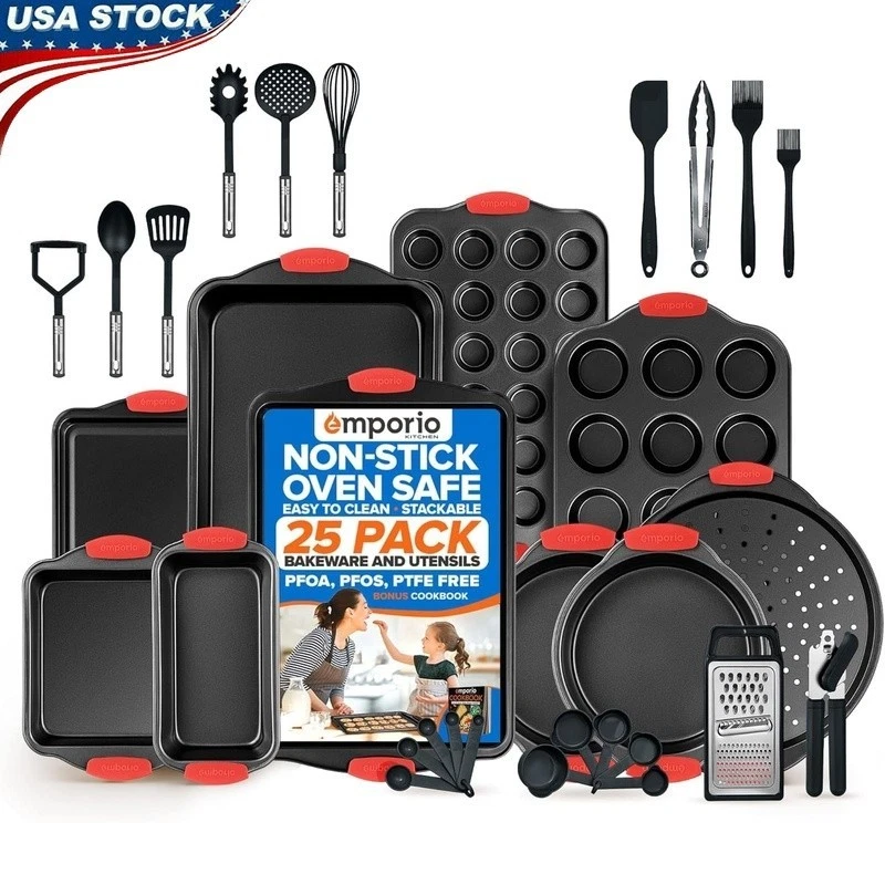 25 Piece Nonstick Bakeware Set Carbon Steel Kitchen Cooking Baking Utensil Tools