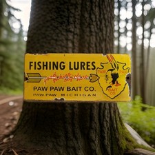 Vintage Paw Paw Bait Porcelain Sign Fishing Bait Lures Bass Michigan Gas Oil