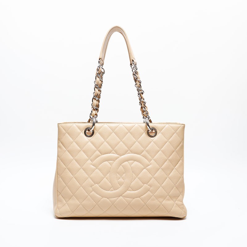 Chanel No 17 Caviar Skin GST Tote Shoulder Bag COCO Mark 2012-2013 Beige