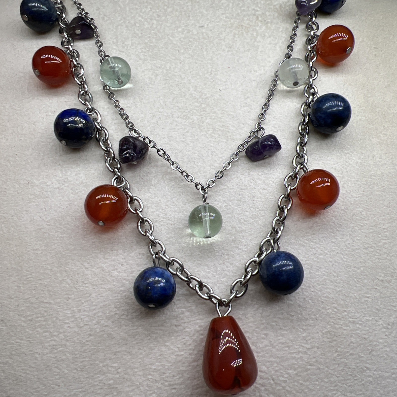 BEAUTIFUL SILVERTONE MULTI COLORED GEMSTONE 18” N… - image 2
