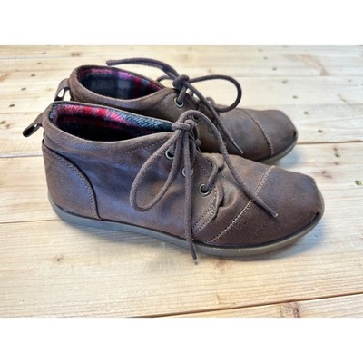 BOBS from Skechers Women's Brown Ankle Boots Lace-up Comfort Casual Shoes 6
