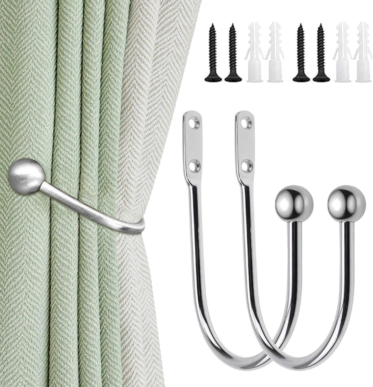 2 Pieces Curtain Tie Backs Hooks - Wall Mounted Curtain Holdbacks with Screws -