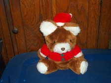 VINTAGE MUSICAL CHRISTMAS SANTA CLAUS BROWN TEDDY BEAR PLUSH