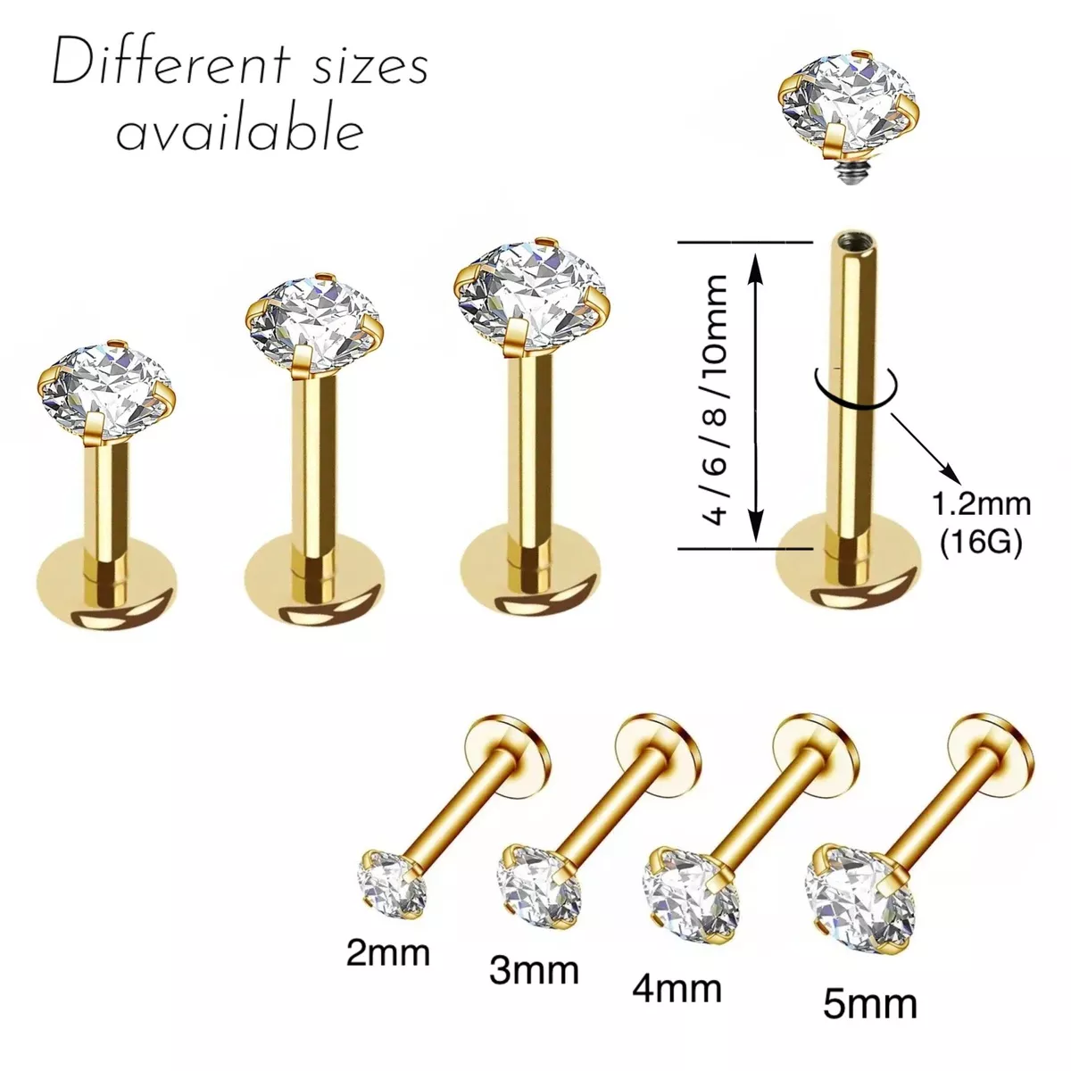 Clear CZ Tiny Sparkly Stud Ear Piercing 16G Flat Back Internally Threaded  Labret Cartilage earrings Tr  Upper ear earrings Sparkly studs Cartilage  earrings