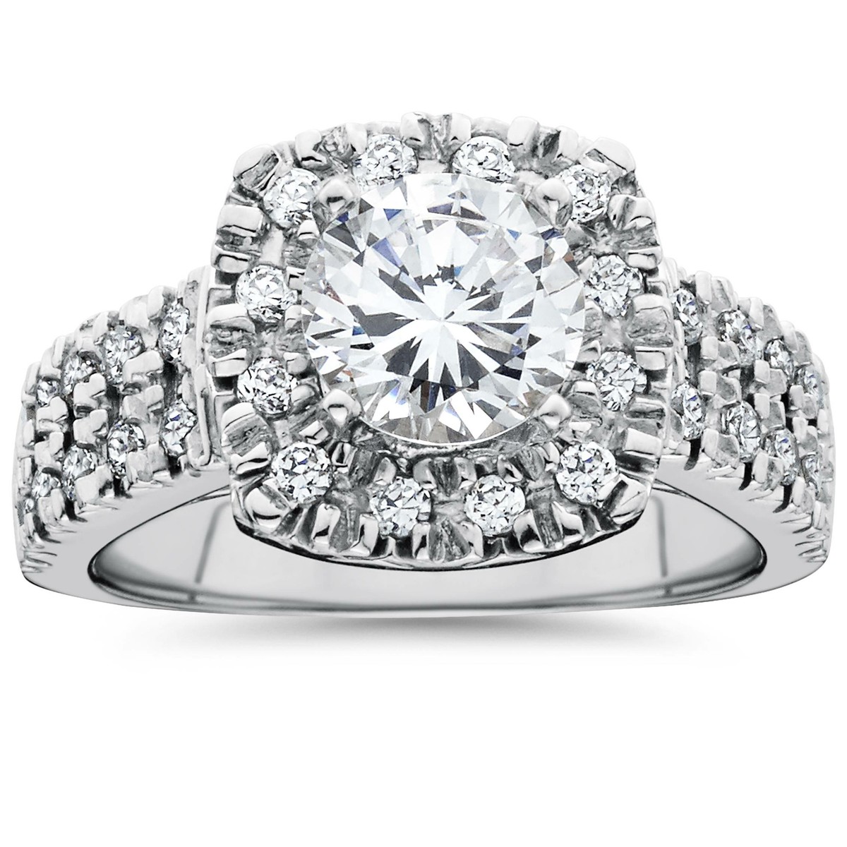 Ct Diamond Cushion Halo Engagement Ring Double Row Solitaire