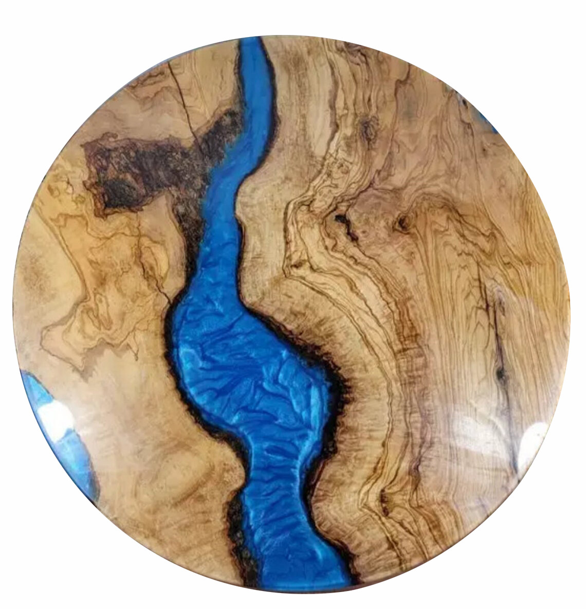 Wooden Working Handmade Blue Resin river Coffee Custom Round Top Table Patio Art
