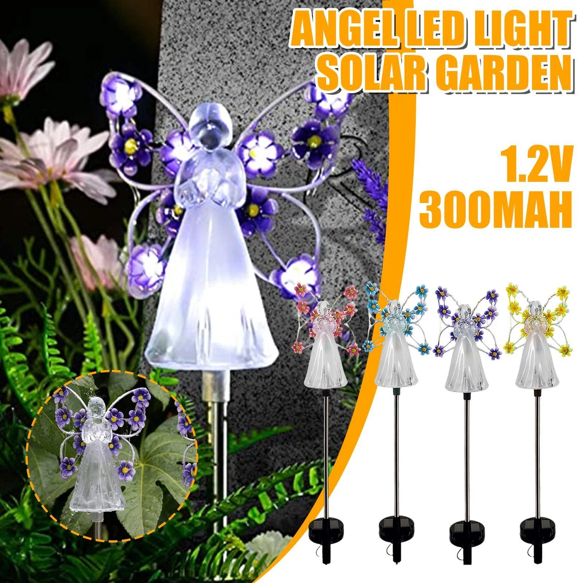 Outdoor Solar Angel Garden Stake Lights with 7 LEDS Waterproof