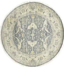Hand-Knotted Gray Oushak Round Oriental Rug Floral Bedroom Home Decor 9X9 ft