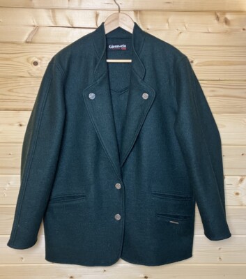 Vintage Giesswein Mantel Jacke reine Wolle Tirol Tirol Loden grün Damen UK 16 L sehr guter Zustand